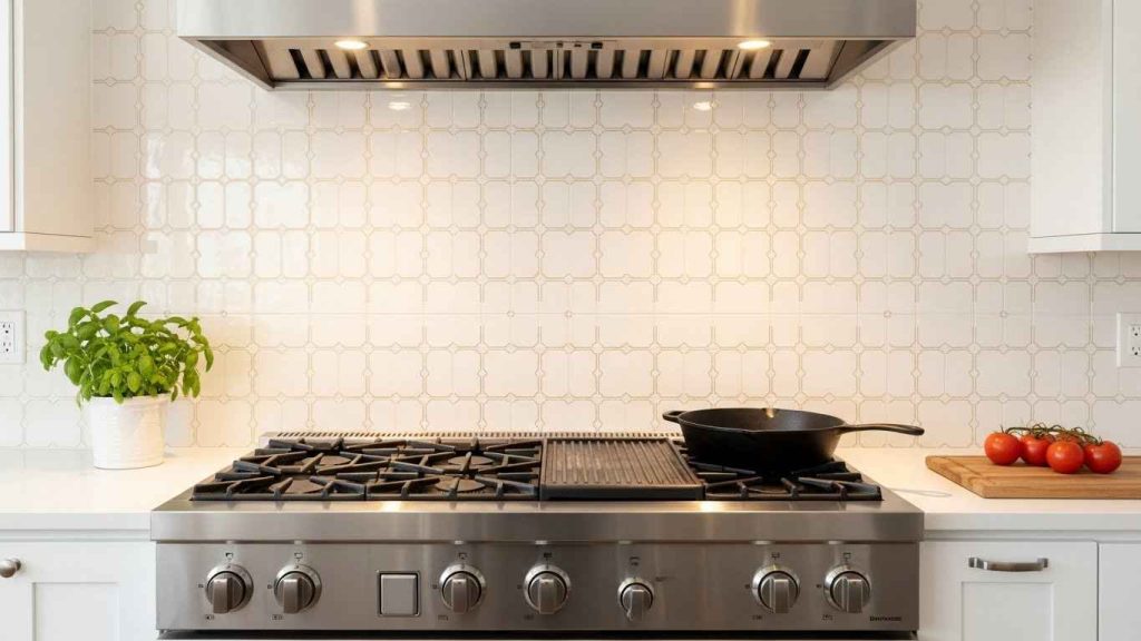 White and Gold Geometric Backsplash