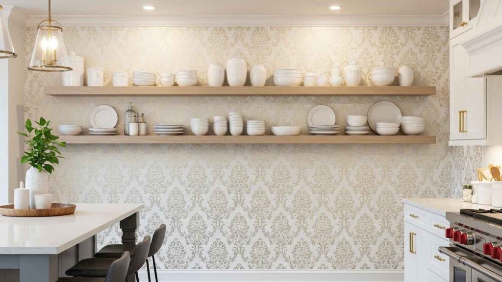 White and Gold Wallpaper Accent