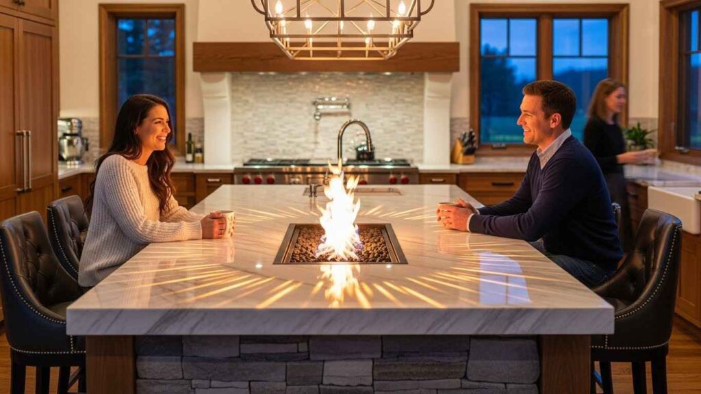 An Island with a Fireplace for Ultimate Comfort