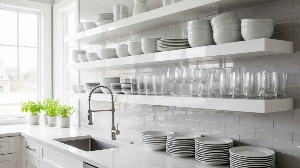 High-Gloss Open Shelving
